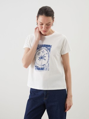 Lc Waikiki Yeni Sezon Bisiklet Yaka Baskılı Kadın Tişört