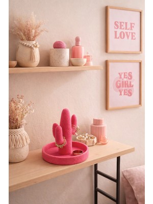 Dekor Atölye Pembe Kaktüs Şeklinde Yüzük Tutucu – Dekoratif Takı Standı & Organizer