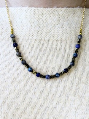 Esha Doğal Taş Sodalit Hematit Doğal Taşlı Kadın Doğal Taş Kolye EUK52S