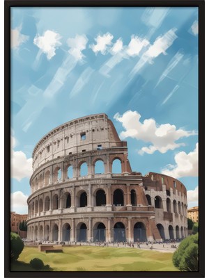 Zestia Siyah Çerçeveli Duvar Tablosu Roma Kolezyum Manzarası – Mavi Gökyüzü Tonları Salon Dekoru