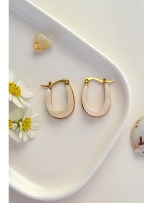 PremiumPort Ekru Oval Gold Çelik Halka Küpe, Şık ve Zarif Tasarım