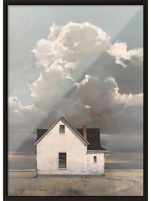 Zestia Siyah Çerçeveli Duvar Tablosu Minimal Kır Evi Salon Dekoru