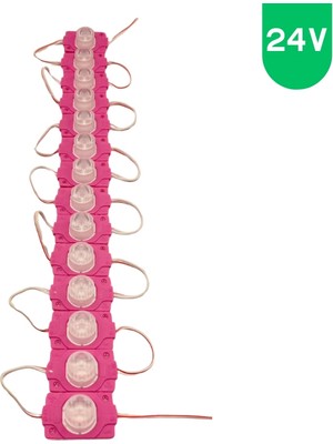 Powerr Led Aydınlatma 20 Adet 24 Volt 1.5 Watt Tek Lensli Pembe 3030 LED Modül IP65