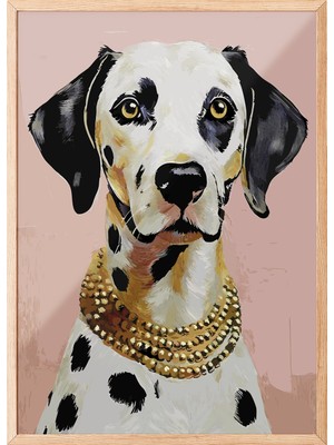 Zestia Ahşap Çerçeveli Duvar Tablosu Altın Tasmalı Köpek Ofis Dekoru