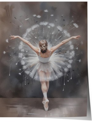 Zestia Poster Zarif Balerin Silueti – Uçuşan Karahindiba Detayları Salon Dekoru