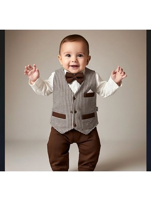 Erkek Bebek Papyonlu Yelekli 3’lü Takım – Gömlek Pantolon Papyon