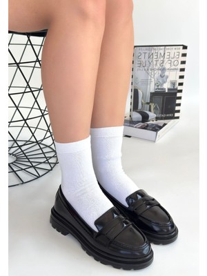 Roof Atelier Kadın Siyah Rugan Loafer Ayakkabı - Narli