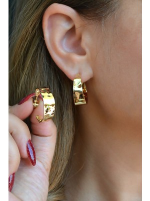 PremiumPort Şık 14K Gold Kaplama Antik Model Halka Küpe, Günlük Zarafetiniz Için