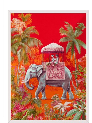 Zestia Beyaz Çerçeveli Duvar Tablosu Egzotik Fil Ofis Dekoru