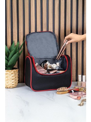 Helen's Home Tutma Kollu Geniş Iç Hacimli Kozmetik Makyaj Çantası Seyahat Seti Aksesuar Düzenleyici 24X21X15 cm