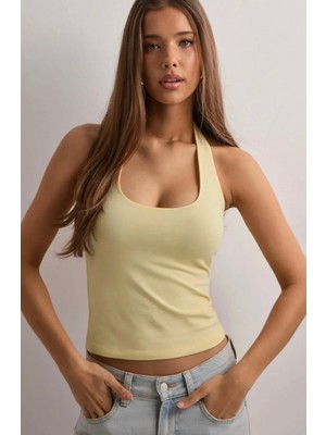 Les Séduisantes C.A. Dalgıç Kumaş Halter Yaka Crop Top Bluz