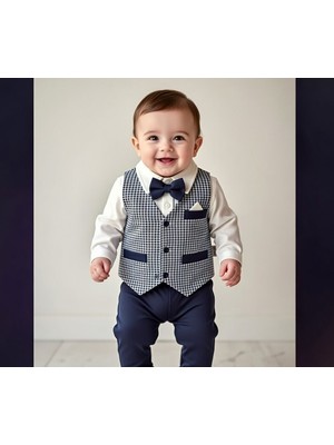 Erkek Bebek Papyonlu Yelekli 3’lü Takım – Gömlek Pantolon Papyon