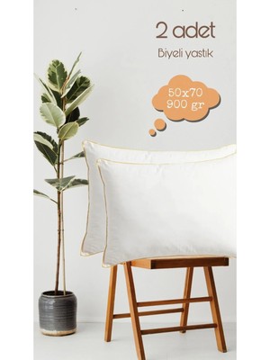 Alataş Tekstil 2 Adet 50x70 cm Antialerjik Biyeli Slikon Yastık 900 gr Beyaz Pamuklu Dış Materyal ile Hijyenik