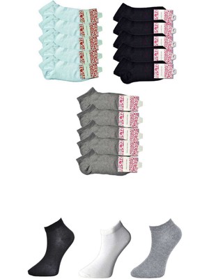 Vexor Siyah Gri ve Beyaz Kadın Bilek Çorap 15 Çift