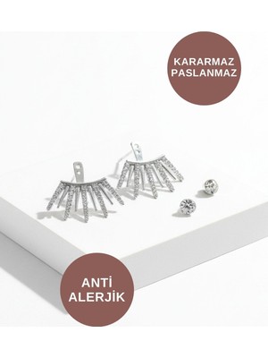 PremiumPort Kadın Antialerjik Suya Dayanıklı Zirkon Taşlı Silver Gold Çelik Küpe