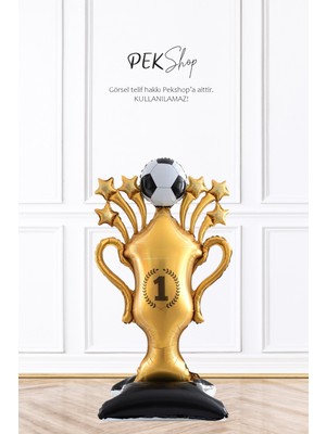 Pekshop Ayaklı Futbol Toplu Kupa Folyo Balon Büyük Şampiyon Kupası Balon
