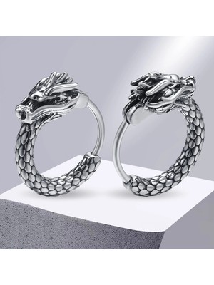 PremiumPort Gotik Ejderha Ouroboros Erkek Çelik Küpe, Şık ve Dayanıklı Tasarım
