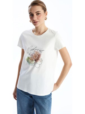 Lc Waikiki Yeni Sezon Bisiklet Yaka Baskılı Kadın Tişört