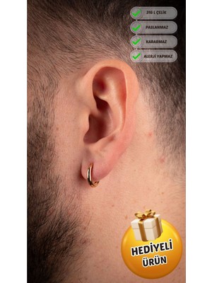 PremiumPort Paslanmaz Çelik Erkek Halka Küpe, Modern ve Şık Takı Seçeneği