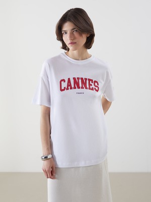 Lc Waikiki Yeni Sezon Cannes Baskılı Oversize Kadın Tişört