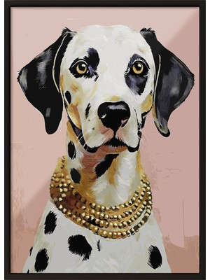 Zestia Siyah Çerçeveli Duvar Tablosu Altın Tasmalı Köpek Ofis Dekoru