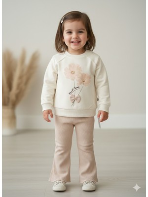 Flowers Çiçek Baskılı Şık Ispanyol Paça Bebek Çocuk Ikili Takım