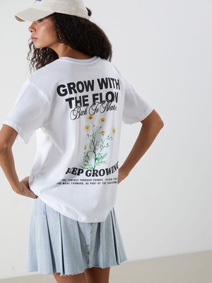 Lc Waikiki Yeni Sezon Bisiklet Yaka Baskılı Kadın Tişört