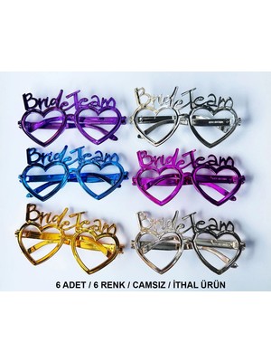 FRY Kalpli Bride Team Gözlük Seti 6 Renk - Kına &amp; Düğün Partileri Için