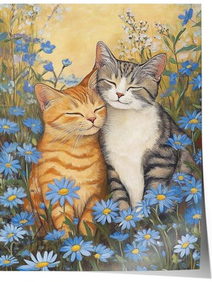 Zestia Poster Mutlu Kediler Bahçesi Salon Dekoru