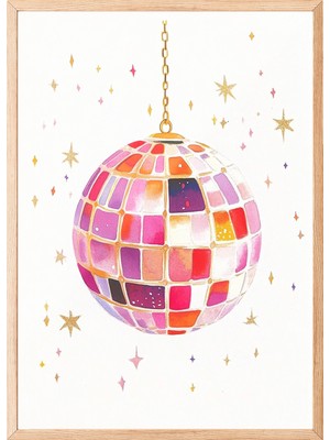 Zestia Ahşap Çerçeveli Duvar Tablosu Retro Disko Topu Genç Odası Dekoru