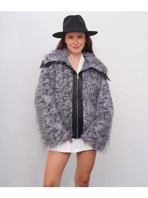 Celiora Style Kadın Kürk Mont – Deri Detaylı, Fermuarlı, Şık ve Sıcak Kışlık Kürk Ceket