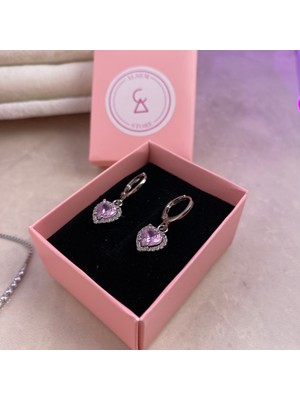PremiumPort Mor/pembe Kalpli Zirkon Hoop Küpe, Şık ve Zarif Takı Hediye