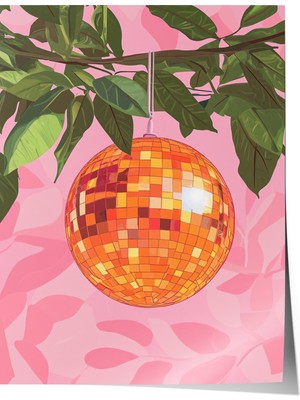 Zestia Poster Modern Disko Topu ve Yapraklar Salon Dekoru