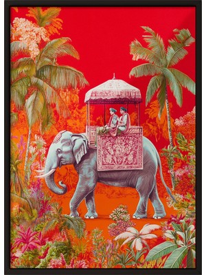 Zestia Siyah Çerçeveli Duvar Tablosu Egzotik Fil Ofis Dekoru