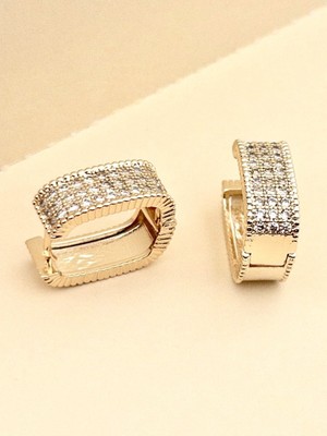 PremiumPort Şık Çelik Zirkon Taşlı Kalın Dikdörtgen Küpe, 1,8 Cm, Özel Seri