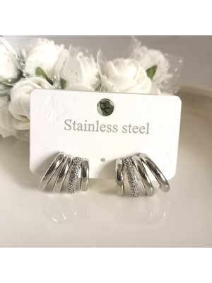 PremiumPort Şık Kadın Çoklu Zirkon Taşlı Paslanmaz Çelik Küpe