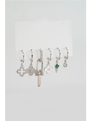PremiumPort Şık Kadın Mix Zirkon Taşlı 6'lı Küpe Seti, Zarif Takı Seçeneği