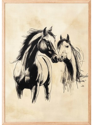 Zestia Ahşap Çerçeveli Duvar Tablosu Asil Atlar Salon Dekoru