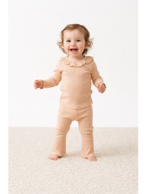 Fırfır Yakalı Fitilli Kaşkorse Bebek Takımı