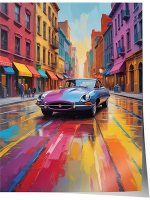 Zestia Poster  Şehir Sokaklarında Klasik Araba Retro Tonlar Salon Dekoru