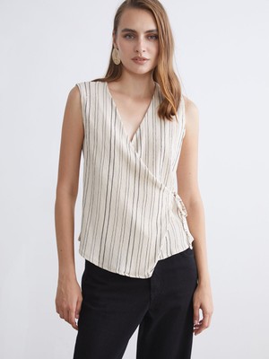 Lc Waikiki Yeni Sezon Kruvaze Yaka Çizgili Bluz