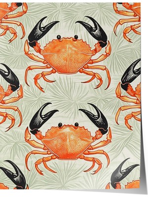 Zestia Poster Turuncu Yengeç Deseni – Tropik Çizgi Stil Mutfak Dekoru