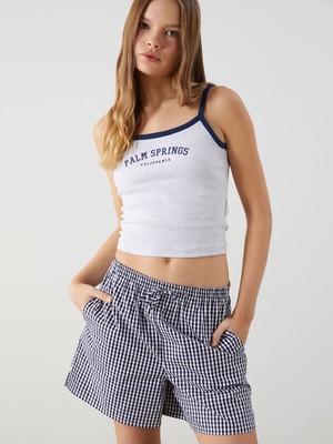 Lc Waikiki Yeni Sezon U Yaka California Baskılı Kadın Crop