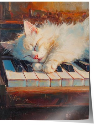 Zestia Poster Uyuyan Kedi Illüstrasyonu Salon Dekoru