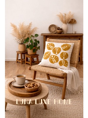 Luna Luxe Home Zafira | Bohem Tasarım Yaprak Desen Dekoratif Kırlent Kılıfı (43X43CM)