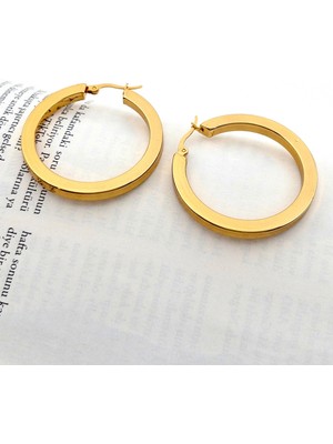 PremiumPort Şık Çelik Kare Halka Küpe, 4 Cm, Hafif ve Dayanıklı Takı