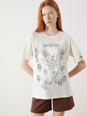 Lc Waikiki Yeni Sezon Bisiklet Yaka Tinker Bell Baskılı Kadın Tişört