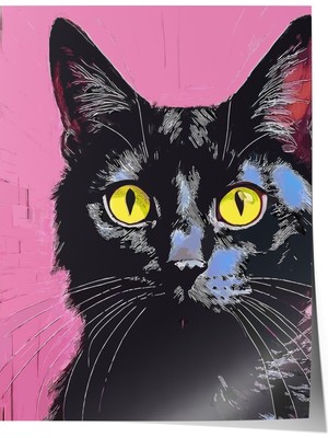 Zestia Poster Modern Pop Art Siyah Kedi Salon Dekoru