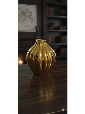 Gold Modern Oluklu Dekoratif Vazo