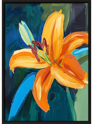 Zestia Siyah Çerçeveli Duvar Tablosu Turuncu Zambak – Canlı Çiçek Kompozisyonu Salon Dekoru